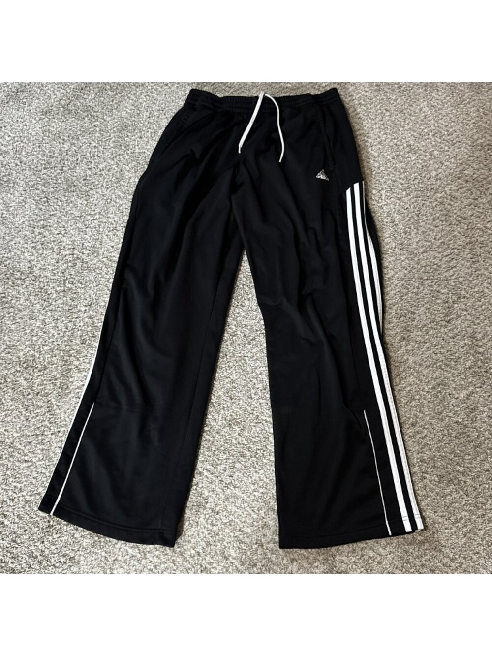 Adidas Track Pants Men's Size M Black 3-Stripe Activewear Drawstring Polyester